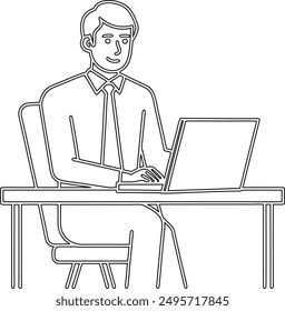 Un esquema de un hombre que trabaja en la oficina con la computadora
