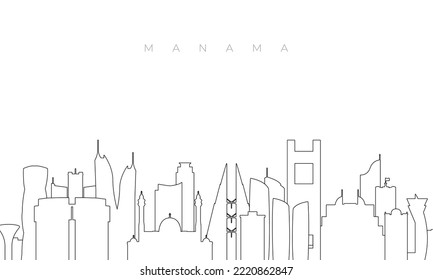 Outline Manama skyline. Trendy template with Manama buildings and landmarks in line style. Stock vector design. 