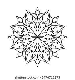 Outline mandala for adult coloring book. Geometric flower shape. Round floral ornament. Oriental illustration, anti stress therapy, for yoga and meditation. Detailed geometric pattern and symmetry. 