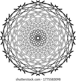 Outline mandala art, for coloring books, in a simple style