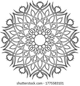 Outline mandala art, for coloring books, in a simple style