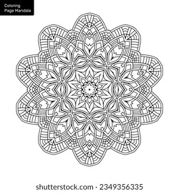 Outline mandala for coloring book. Clean Decorative round ornament. Oriental pattern, Vector illustration Coloring book page. Circular pattern in form of mandala for Henna, Mehndi, tattoo, decoration.