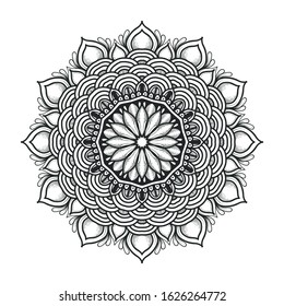 Outline Mandala for coloring book. Decorative round ornament. Anti-stress therapy pattern. Weave design element. Yoga logo, background for meditation poster. Unusual flower shape oriental line vector.