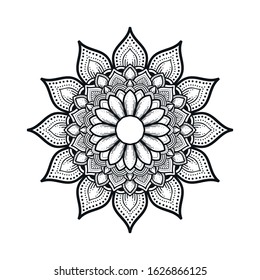 Outline Mandala for coloring book. Decorative round ornament. Anti-stress therapy pattern. Weave design element. Yoga logo, background for meditation poster. Unusual flower shape oriental line vector.