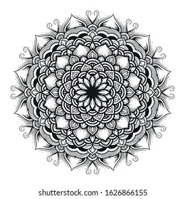 Outline Mandala for coloring book. Decorative round ornament. Anti-stress therapy pattern. Weave design element. Yoga logo, background for meditation poster. Unusual flower shape oriental line vector.