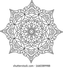 Outline Mandala for coloring book. Decorative round ornament. Anti-stress therapy pattern. Weave design element. Yoga logo, background for meditation poster. Unusual flower shape. Oriental vector.