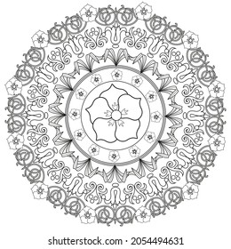 Outline Mandala for coloring book. Decorative round ornament. Anti-stress therapy pattern. Weave design element. Yoga style, background for meditation poster. Unusual flower shape. Oriental vector