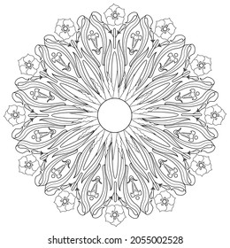 Outline Mandala for coloring book. Decorative round ornament. Anti-stress therapy pattern. Weave design element. Yoga style, background for meditation poster. Unusual flower shape. Oriental vector