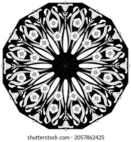 Outline Mandala for coloring book. Decorative round ornament. Anti-stress therapy pattern. Weave design element. Yoga style, background for meditation poster. Unusual flower shape. Oriental vector