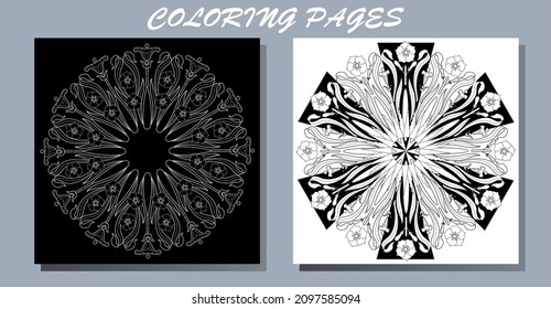 Outline Mandala for coloring book. Decorative round ornament. Anti-stress therapy pattern. Weave design element. Yoga style, background for meditation poster. Unusual flower shape. 