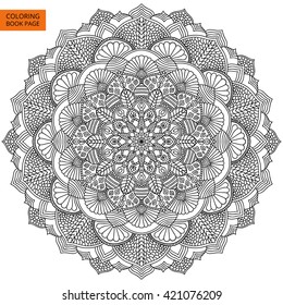 Outline Mandala for coloring book. Decorative round ornament. Anti-stress therapy pattern. Weave design element. Yoga logo, background for meditation poster. Unusual flower shape oriental line vector.