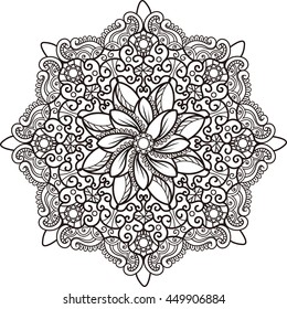Outline Mandala for coloring book. Decorative round ornament. Anti-stress therapy pattern. Weave design element. Yoga logo, background for meditation poster. Unusual flower shape oriental line vector.