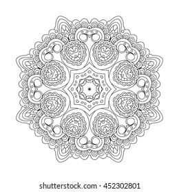 Outline Mandala for coloring book. Decorative round ornament. Anti-stress therapy pattern. Weave design element. Yoga logo, background for meditation poster. Unusual flower shape. Oriental vector.