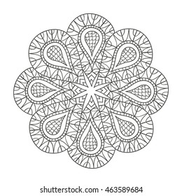 Outline Mandala for coloring book. Decorative round ornament. Anti-stress therapy pattern. Hand drawn abstract background. Yoga logo, background for meditation poster. 