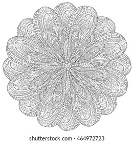 Outline Mandala for coloring book. Decorative round ornament. Anti-stress therapy pattern. Hand drawn abstract background. Yoga logo, background for meditation poster. 
