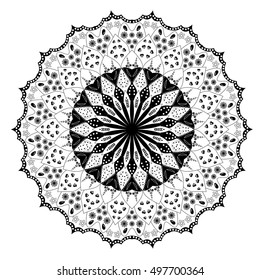 Outline Mandala for coloring book. Decorative round ornament. Anti-stress therapy pattern. Weave design element. Background for meditation poster. Unusual flower shape oriental line vector. Mehendy