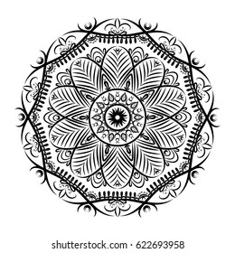 Outline Mandala for coloring book. Decorative round ornament. Anti-stress therapy pattern. Weave design element. Yoga logo, background for meditation poster. Unusual flower shape oriental line vector.