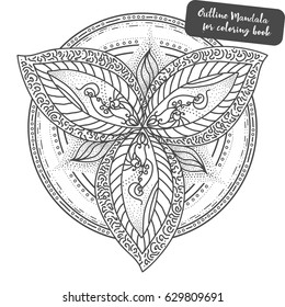 Outline Mandala for coloring book. Decorative round ornament. Anti-stress therapy pattern. Weave design element. Yoga logo, background for meditation poster. Unusual flower