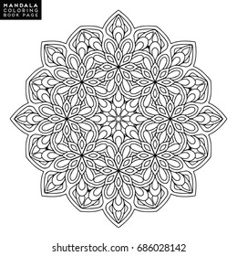 Outline Mandala for coloring book. Decorative round ornament. Anti-stress therapy pattern. Weave design element. Yoga logo, background for meditation poster. Unusual flower shape. Oriental vector.