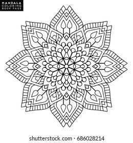 Outline Mandala for coloring book. Decorative round ornament. Anti-stress therapy pattern. Weave design element. Yoga logo, background for meditation poster. Unusual flower shape. Oriental vector.