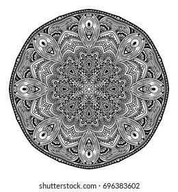 Outline Mandala for coloring book. Decorative round ornament. Anti-stress therapy pattern for adult. Weave design element. Yoga logo, background for yoga meditation poster