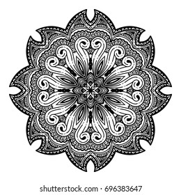 Outline Mandala for coloring book. Decorative round ornament. Anti-stress therapy pattern for adult. Weave design element. Yoga logo, background for yoga meditation poster