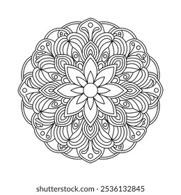 Contorno Mandala para Colorir Página do Livro. Vetor Mandala Oriental. Mandala Colorir livro ilustração vetor de arte de linha. Padrão de mandala abstrato vetorial. Livro desenhado à mão doodle mandalas colorir.