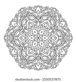 Contorno Mandala para Colorir Página do Livro. Vetor Mandala Oriental. Simples Mandala Coloração livro linha arte vetor ilustração. Padrão de mandala abstrato vetorial, quadro redondo