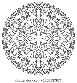 Contorno Mandala para Colorir Página do Livro. Vetor Mandala Oriental. Simples Mandala Coloração livro linha arte vetor ilustração. Padrão de mandala abstrato vetorial, quadro redondo