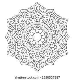 Outline Mandala for Coloring Book Page. Oriental Mandala vector. Simple Mandala Coloring book line art vector illustration. Vector abstract mandala pattern, round frame