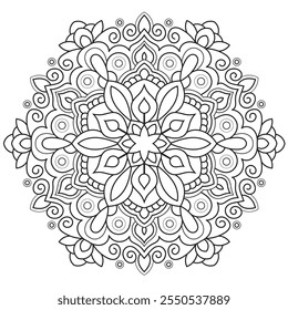 Contorno Mandala para Colorir Página do Livro. Vetor Mandala Oriental. Simples Mandala Coloração livro linha arte vetor ilustração. Padrão de mandala abstrato vetorial, quadro redondo