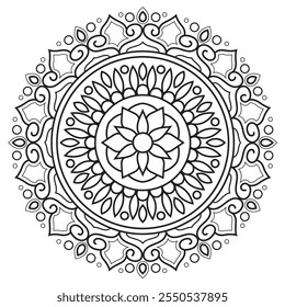 Outline Mandala for Coloring Book Page. Oriental Mandala vector. Simple Mandala Coloring book line art vector illustration. Vector abstract mandala pattern, round frame