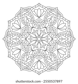 Contorno Mandala para Colorir Página do Livro. Vetor Mandala Oriental. Simples Mandala Coloração livro linha arte vetor ilustração. Padrão de mandala abstrato vetorial, quadro redondo