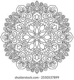 Contorno Mandala para Colorir Página do Livro. Vetor Mandala Oriental. Simples Mandala Coloração livro linha arte vetor ilustração. Padrão de mandala abstrato vetorial, quadro redondo