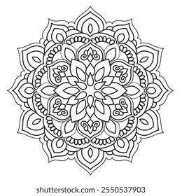 Contorno Mandala para Colorir Página do Livro. Vetor Mandala Oriental. Simples Mandala Coloração livro linha arte vetor ilustração. Padrão de mandala abstrato vetorial, quadro redondo