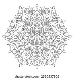 Contorno Mandala para Colorir Página do Livro. Vetor Mandala Oriental. Simples Mandala Coloração livro linha arte vetor ilustração. Padrão de mandala abstrato vetorial, quadro redondo