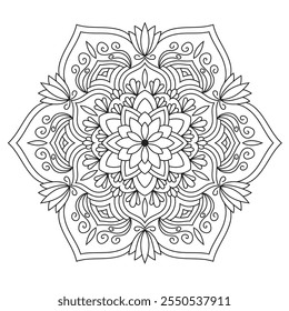 Contorno Mandala para Colorir Página do Livro. Vetor Mandala Oriental. Simples Mandala Coloração livro linha arte vetor ilustração. Padrão de mandala abstrato vetorial, quadro redondo