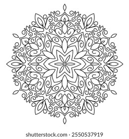 Contorno Mandala para Colorir Página do Livro. Vetor Mandala Oriental. Simples Mandala Coloração livro linha arte vetor ilustração. Padrão de mandala abstrato vetorial, quadro redondo