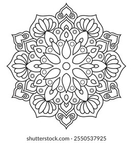 Outline Mandala for Coloring Book Page. Oriental Mandala vector. Simple Mandala Coloring book line art vector illustration. Vector abstract mandala pattern, round frame