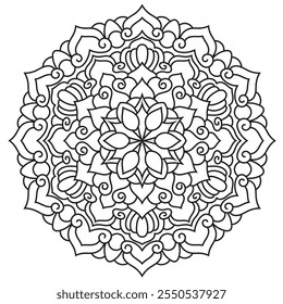 Contorno Mandala para Colorir Página do Livro. Vetor Mandala Oriental. Simples Mandala Coloração livro linha arte vetor ilustração. Padrão de mandala abstrato vetorial, quadro redondo