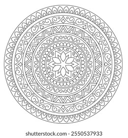 Contorno Mandala para Colorir Página do Livro. Vetor Mandala Oriental. Simples Mandala Coloração livro linha arte vetor ilustração. Padrão de mandala abstrato vetorial, quadro redondo