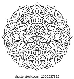 Contorno Mandala para Colorir Página do Livro. Vetor Mandala Oriental. Simples Mandala Coloração livro linha arte vetor ilustração. Padrão de mandala abstrato vetorial, quadro redondo