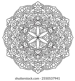 Outline Mandala for Coloring Book Page. Oriental Mandala vector. Simple Mandala Coloring book line art vector illustration. Vector abstract mandala pattern, round frame