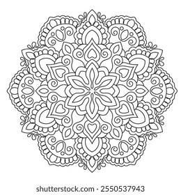 Contorno Mandala para Colorir Página do Livro. Vetor Mandala Oriental. Simples Mandala Coloração livro linha arte vetor ilustração. Padrão de mandala abstrato vetorial, quadro redondo