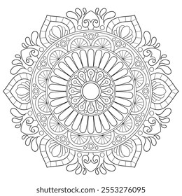 Outline Mandala for Coloring Book Page. Oriental Mandala vector. Simple Mandala Coloring book line art vector illustration. Vector abstract mandala pattern, round frame