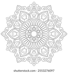 Contorno Mandala para Colorir Página do Livro. Vetor Mandala Oriental. Simples Mandala Coloração livro linha arte vetor ilustração. Padrão de mandala abstrato vetorial, quadro redondo