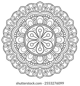 Esquema Mandala para colorear página de libro. Vector Mandala Oriental. Simple Mandala Colorear libro línea de arte de Ilustración vectorial. Patrón abstracto del mandala del Vector, marco redondo