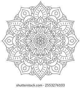 Contorno Mandala para Colorir Página do Livro. Vetor Mandala Oriental. Simples Mandala Coloração livro linha arte vetor ilustração. Padrão de mandala abstrato vetorial, quadro redondo