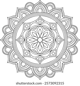 Outline Mandala for Coloring Book Page. Oriental Mandala vector. Mandala Coloring book line art vector illustration. Vector abstract mandala pattern. Hand drawn doodle mandalas coloring book.
