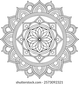 Outline Mandala for Coloring Book Page. Oriental Mandala vector. Mandala Coloring book line art vector illustration. Vector abstract mandala pattern. Hand drawn doodle mandalas coloring book.
